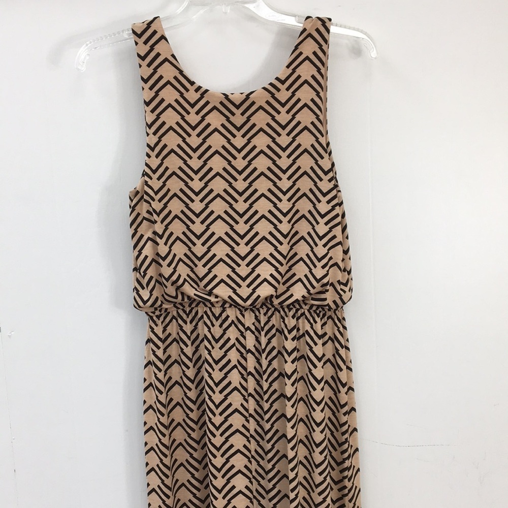 Three Pink Hearts Sleeveless Tank Tan Maxi Dress Size S EXCELLENT Condition - Picture 7 of 8